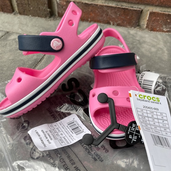 New Crocs Girls Bayaband Sandals Pink/Blue - Picture 5 of 15